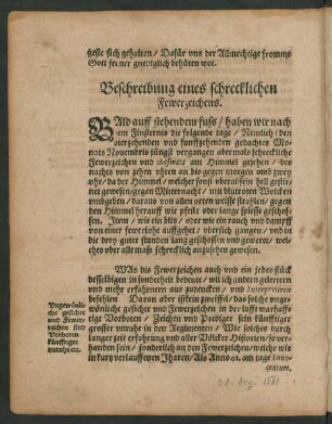 Beschreibung eines schrecklichen Fewerzeichens.