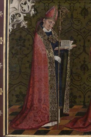 Passionsaltar — Madonna mit fünf Heiligen — Linker Flügel: Madonna, Bischof und Agnes — Heiliger Bischof