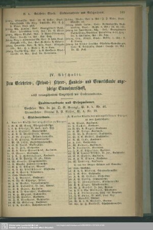 IV. Abschnitt. Dem Gelehrten-, ( Privat-) Lehrer-, Handels- und Gewerbestande angehörige Einwohnerschaft
