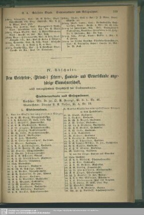 IV. Abschnitt. Dem Gelehrten-, ( Privat-) Lehrer-, Handels- und Gewerbestande angehörige Einwohnerschaft