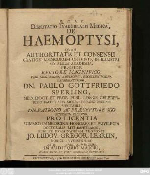 Disputatio Inauguralis Medica, De Haemoptysi