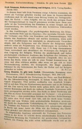225 [Rezension] Neumann, Erich, Kulturentwicklung und Religion