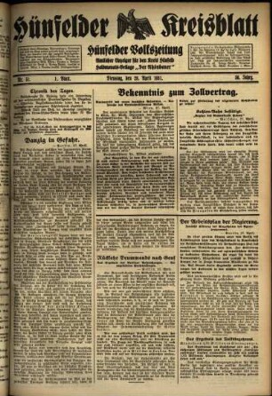 Erste Ausgabe vom Dienstag, den 28. April 1931.
