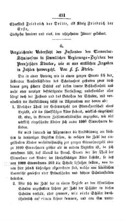 Vergleichende Uebersicht des Zustandes des Elementar-Schulwesens in sämmtlichen Regierungs-Bezirken des Preußischen Staates, wie er aus amtlichen Angaben in Zahlen hervorgeht
