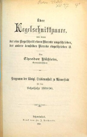 Über Kegelschnittpaare, von denen der eine Kegelschnitt einem Vierecke umgeschrieben, der andere demselben Vierecke eingeschrieben ist