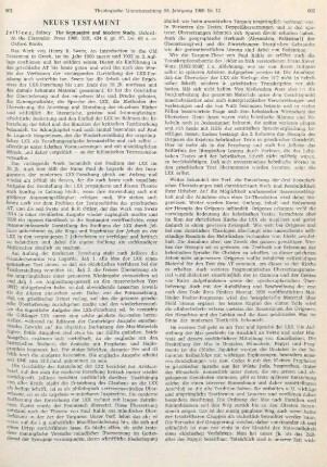 901-905 [Rezension] Jellicoe, Sidney, The Septuagint and modern study