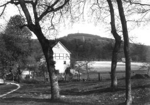 Detmold-Heidental. Gehöft gegen das Hermannsdenkmal im Teutoburger Wald