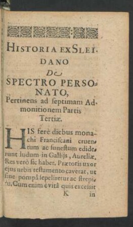 Historia Ex Sleidano De Spectro Personato, Pertinens ad septimam Admonitionem Partis Tertiae.