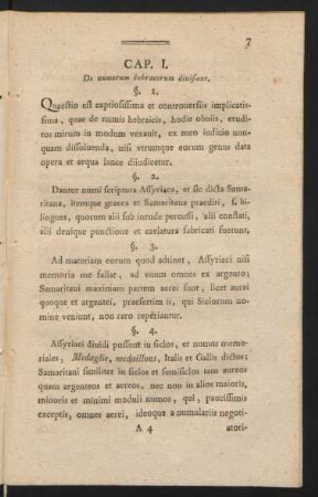 Cap. I. De numorum hebraeorum divisione.