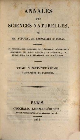 Annales des sciences naturelles. 29. 1833
