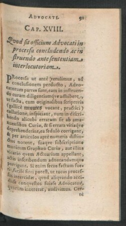 Cap. XVIII. Quod sit officium Advocati in processu concludendo ac instruendo ante sententiam interlocutoriam.