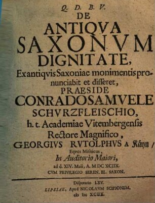 De Antiqva Saxonvm Dignitate