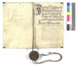 Notariatsinstrument über die Erbhuldigung zu Unterwaldstetten nach dem Verkauf des Guts an Joachim Gottfreid Graf von Grafeneck