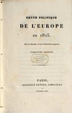 Revue Politique de l'Europe en 1825