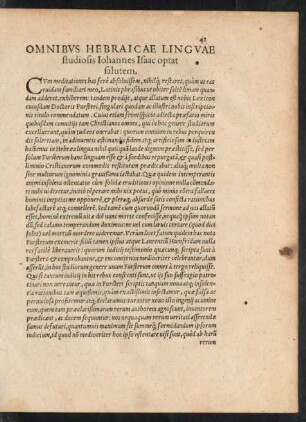 Omnibus Hebraicae Linguae studiosis Iohannes Isaac optat salutem.