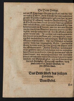 III. Das Dritte stücke des heiligen Catechismi. Vom Gebet.