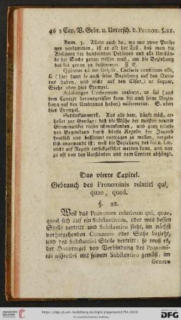 Das vierte Capitel: Gebrauch des Pronominis relativi qui, quae, quod