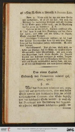 Das vierte Capitel: Gebrauch des Pronominis relativi qui, quae, quod