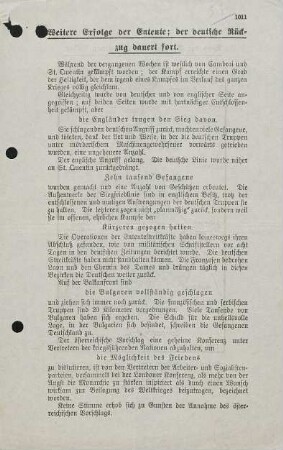 Weitere Erfolge der Entente; der deutsche Rückzug dauert fort