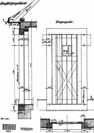 Wertheim: Nebengebäude Waschküchengebäude Detail Eingangstür (Ansicht,Schnitte)