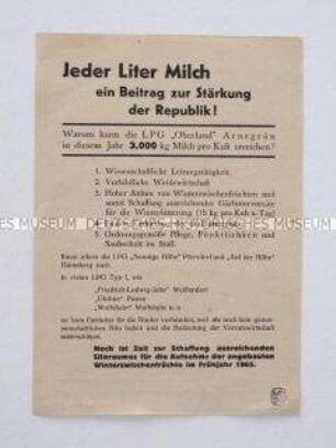 Propagandaflugblatt zur Milchproduktion