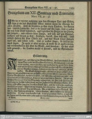 Evangelium am XII. Sonntage nach Trinitatis, Marc. VII, 31-37