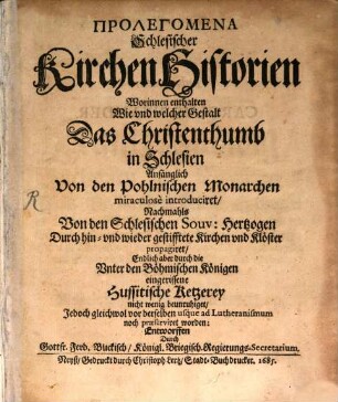Prolegomena Schlesischer Kirchenhistorien
