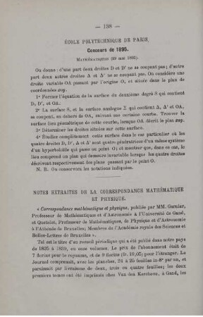 NOTES EXTRAITES DE LA CORRESPONDANCE MATHÉMATIQUE ET PHYSIQUE.