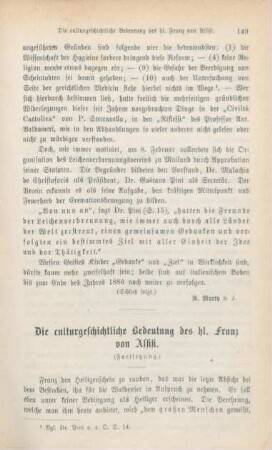 149-165 Die culturgeschichtliche Bedeutung des heiligen Franz von Assisi : Fortsetzung