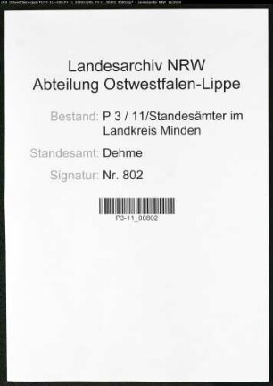 Sterberegister Standesamt Dehme