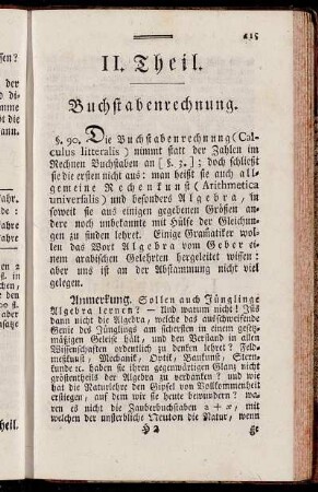 II. Theil. Buchstabenrechnung.