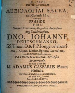 Disp. de lexiologia sacra : ex I Cor. II, 1. desumta