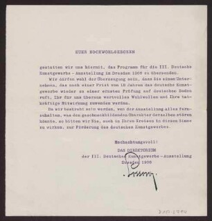 Schreiben an Hermann Muthesius (Brief)