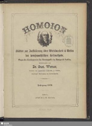 2.1873: Homoion : Blätter zur Aufklärung über Wirksamkeit und Wesen der homöopathischen Heilmethode ; Organ für die homöopathischen Vereine Sachsens