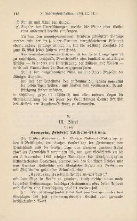 111. Statut für die Kronprinz Friedrich Wilhelm-Stiftung