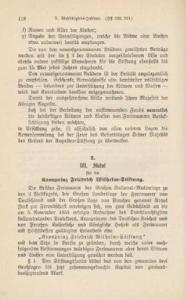 111. Statut für die Kronprinz Friedrich Wilhelm-Stiftung