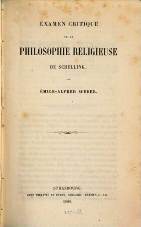 Examen critique de la philosophie religieuse de Schelling