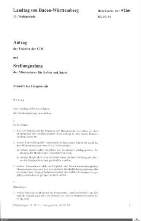 Antrag der CDU: Zukunft der Hauptschule