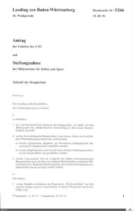 Antrag der CDU: Zukunft der Hauptschule