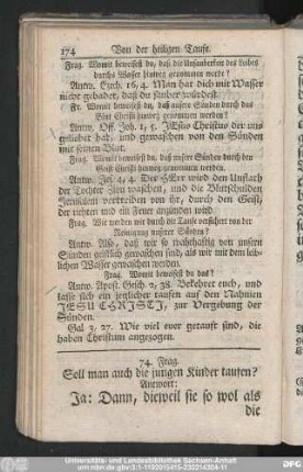 74. Frag. Soll man auch die jungen Kinder taufen?