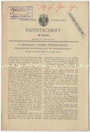 Patentschrift einer zwangläufigen Ventilsteuerung für Dampfmaschinen, Patent-Nr. 38549