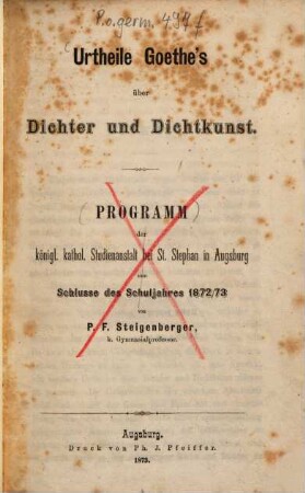 Urtheile Goethe's über Dichter und Dichtkunst