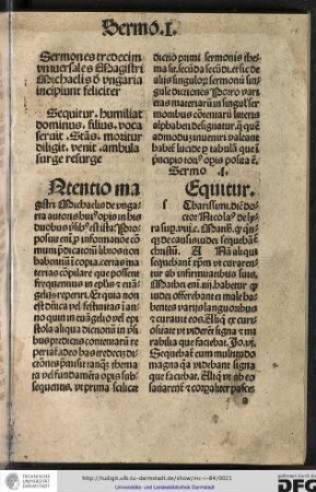 Sermones tredecim universales magistri Michaelis de Ungaria incipiunt feliciter