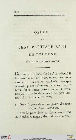 Oeuvre de Jean Baptiste Zani de Bologne