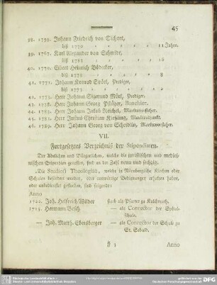 VI. Fortgesetztes Verzeichniß der Stipendiaten