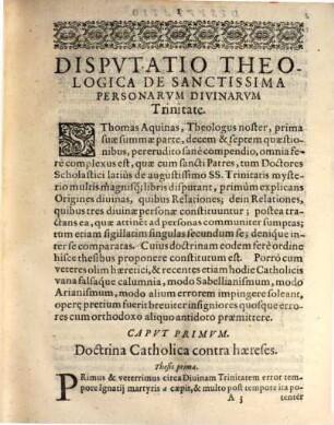 Disputatio Theologica De Sacrosancta Divinarvm Personarvm Trinitate