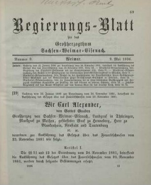 39. Nachtrag vom 22. Januar 1896 zur Verordnung vom 24. November 1881, betreffend die Ausführung des Gesetzes über das Feuerlöschwesen vom 23. November 1881