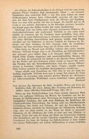 492-493 [Rezension] Anciaux, Paul, Das Sakrament der Busse
