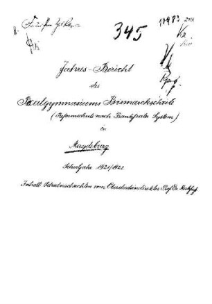 1821/22: Jahres-Bericht des Reform-Realgymnasiums (Bismarckschule) in Magdeburg ... - 1921/22