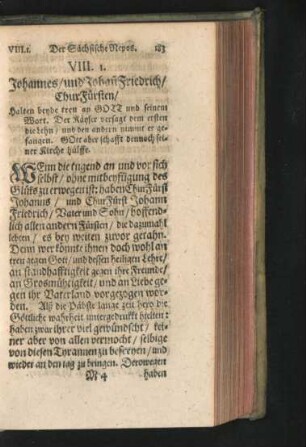 VIII. 1. Johannes/ und Johan Friedrich/ ChurFürsten.